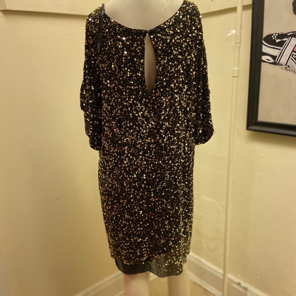 Aidan Mattox Black And Gold Midi Sequence Dress 10 - image 7